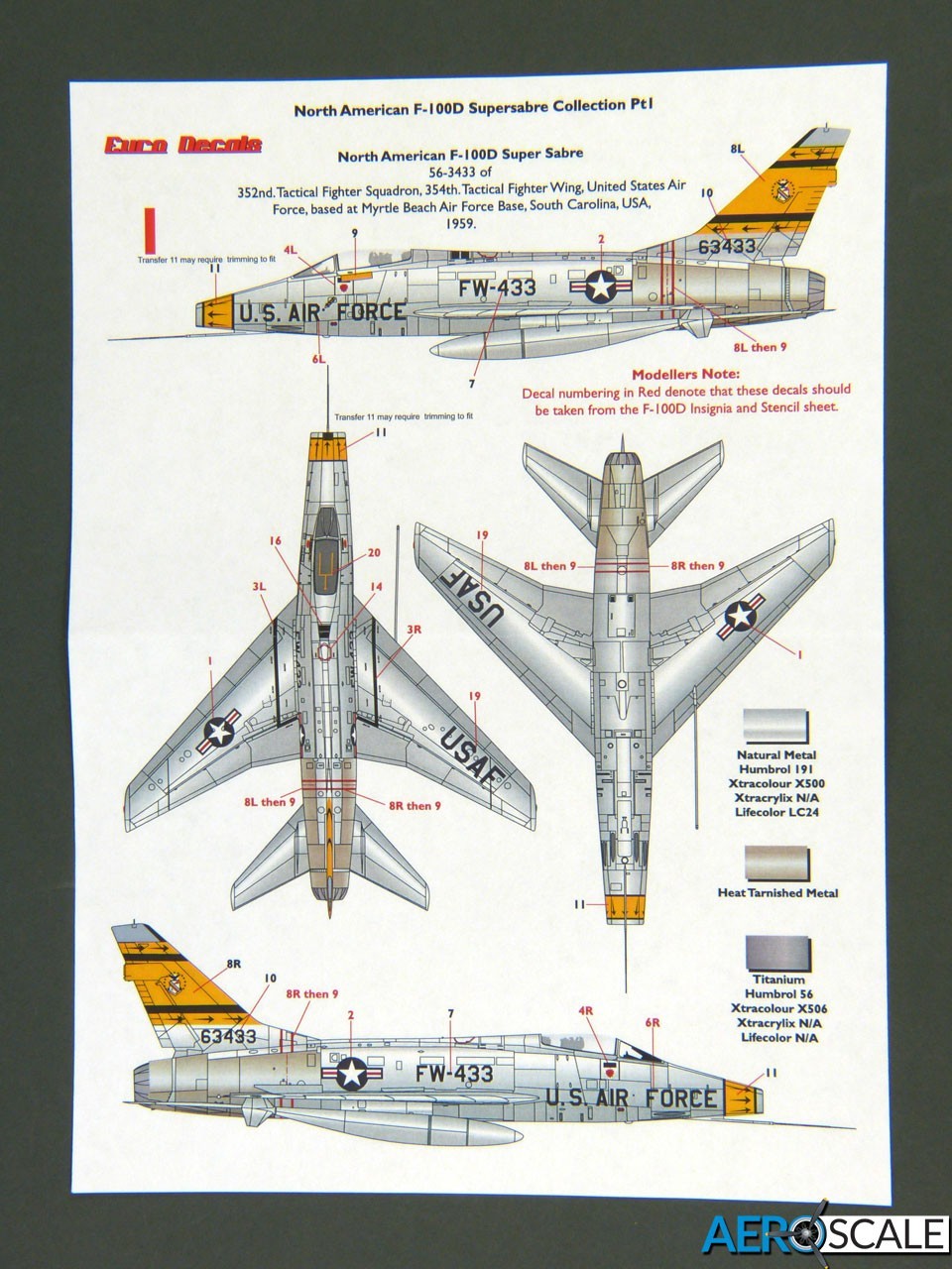 Microscale  decals 1/72 72-98 USAF F-100D Super Sabre #2    L20 