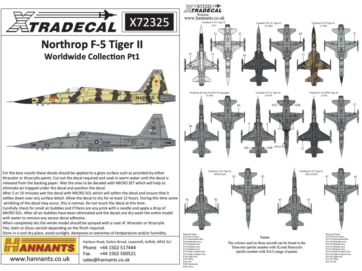 X72325 - Northrop F-5 Tiger II Worldwide Collection Part 1– 1:72      With fourteen marking options