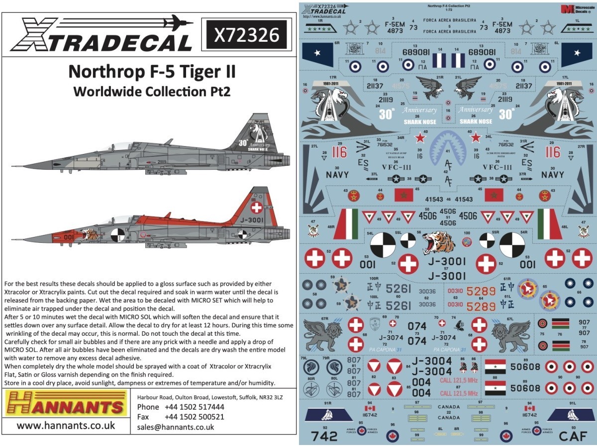 X72326 - Northrop F-5 Tiger II Worldwide Collection Part 2 – 1:72    With seventeen marking options
