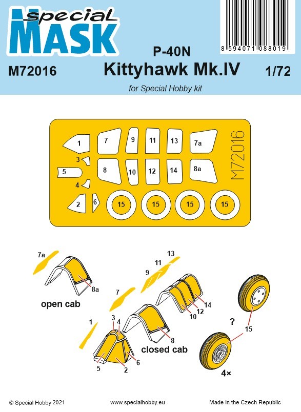 M72016 - Pre-cut paint mask for Special Hobby P-40N/Kittyhawk Mk.IV kits