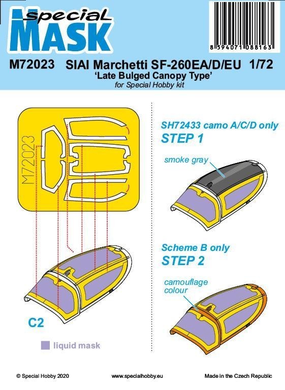 M72023 - Pre-cut paint mask for Special Hobby SH72433 kit and for all future  re-boxings of the bulged canopy SF-260 kits