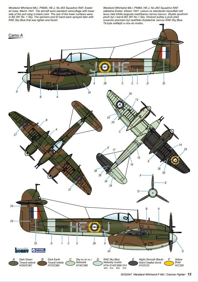 A. Westland Whirlwind Mk.I, P6985, HE-J, 263 Squadron, Exeter, March 1941.