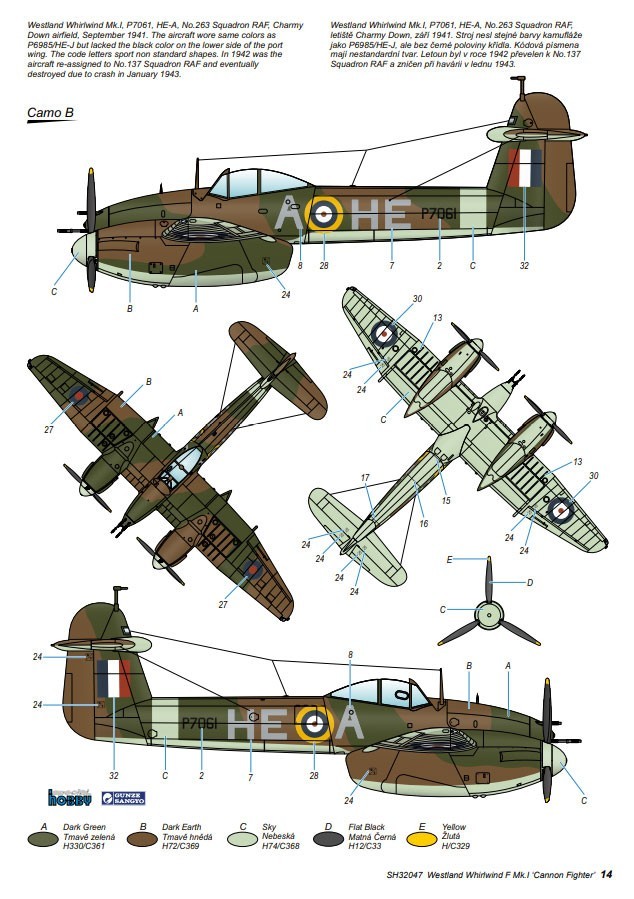 B. Westland Whirlwind Mk.I, P7061, HE-A, 263 Squadron, Charmy Down, September 1941.