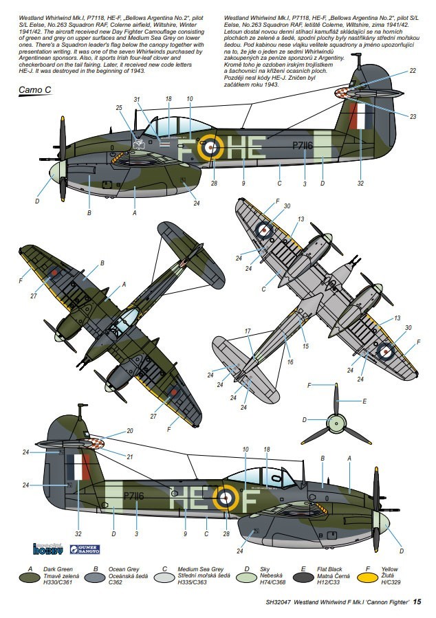 C. Westland Whirlwind Mk.I, P7118, HE-F, „Bellows Argentina No.2“, 263 Squadron, Colerne,  winter 1941/42.