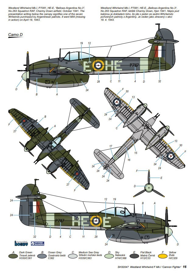 D. Westland Whirlwind Mk.I, P7081, HE-E, “Bellows Argentina No.3”, 263 Squadron RAF, Charmy Down, October 1941