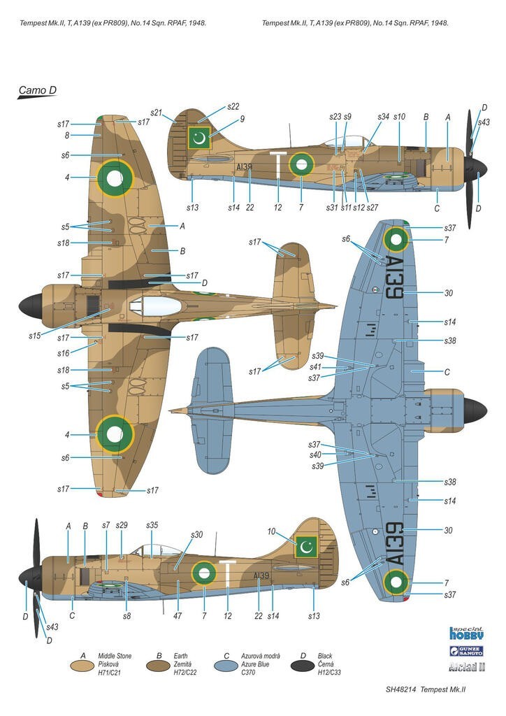 Tempest Mk.II, T, A139 (ex PR809), No.14 Sqn. RPAF, 1948