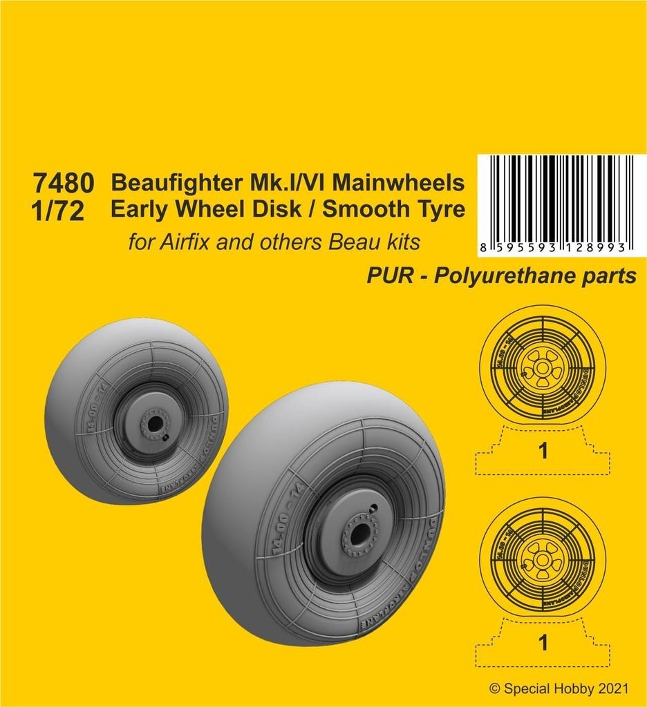Beaufighter Mk.I/VI Mainwheels - Early Wheel Hub / Smooth Tyre