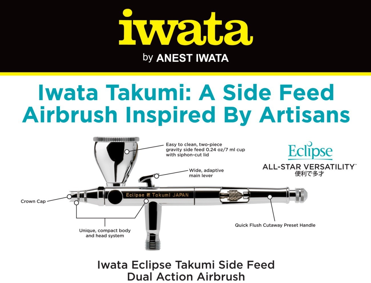 Iwata Eclipse Takumi Side Feed Dual Action Airbrush