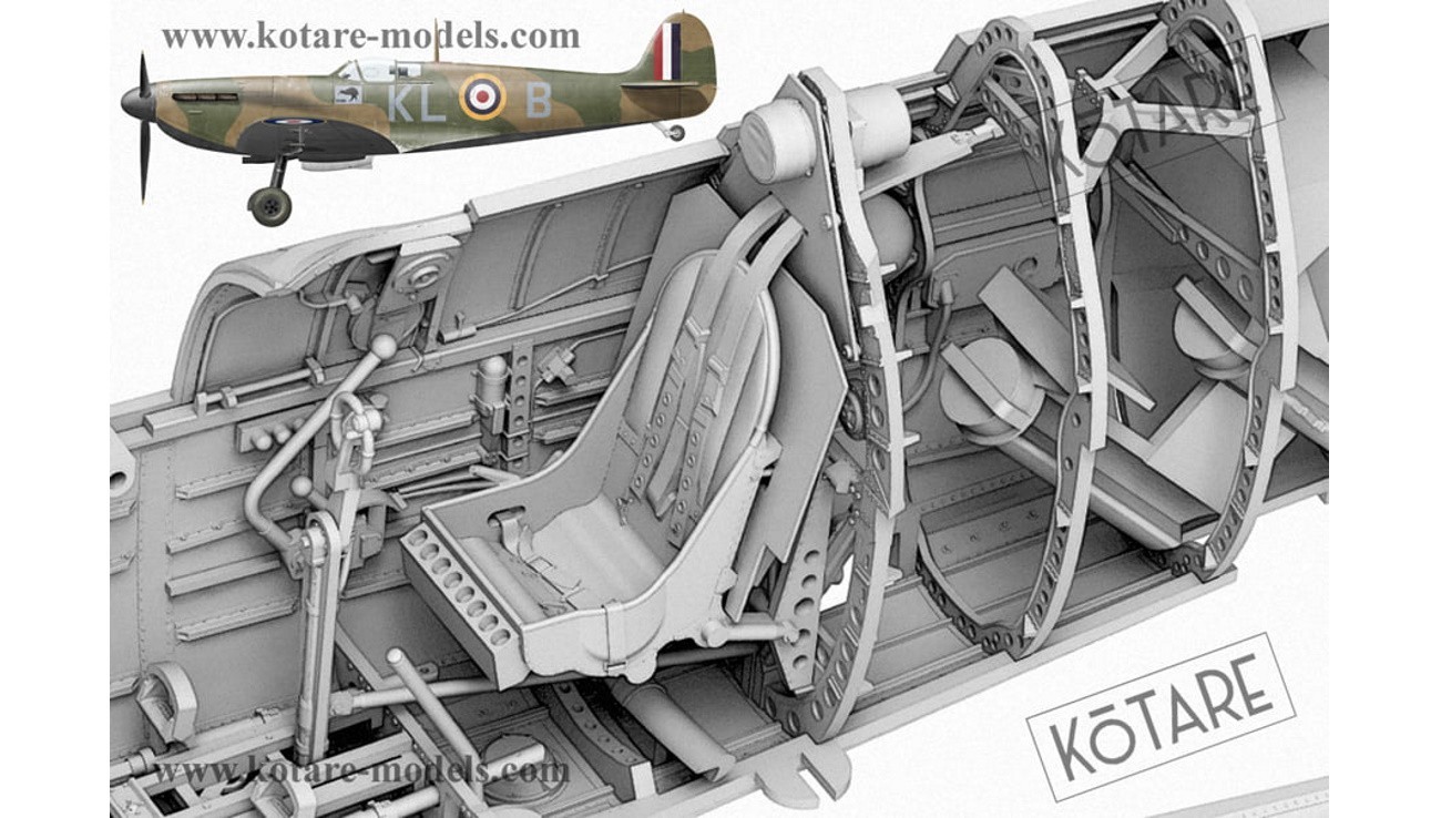 The CAD illustration shown here is of K32001 Kotare 1-32Spitfire Mk.Ia (Mid) cockpit detail. Note the metal seat with Sutton harness& armour plating shown. Some details were changed after this image was created.