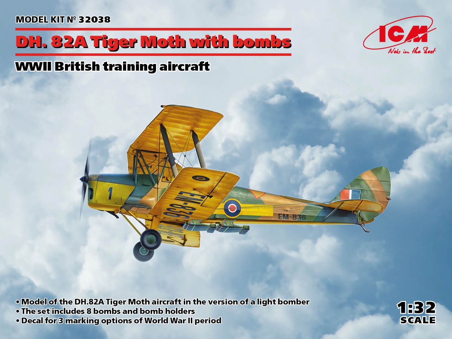 32038 - DH. 82A Tiger Moth With Bombs - 1:32