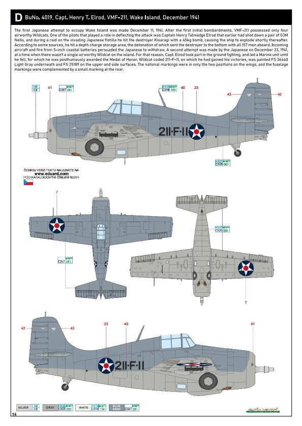 D. F4F-3 Wildcat - BuNo. 4019, Capt. Henry T. Elrod, VMF-211, Wake Island, December 1941