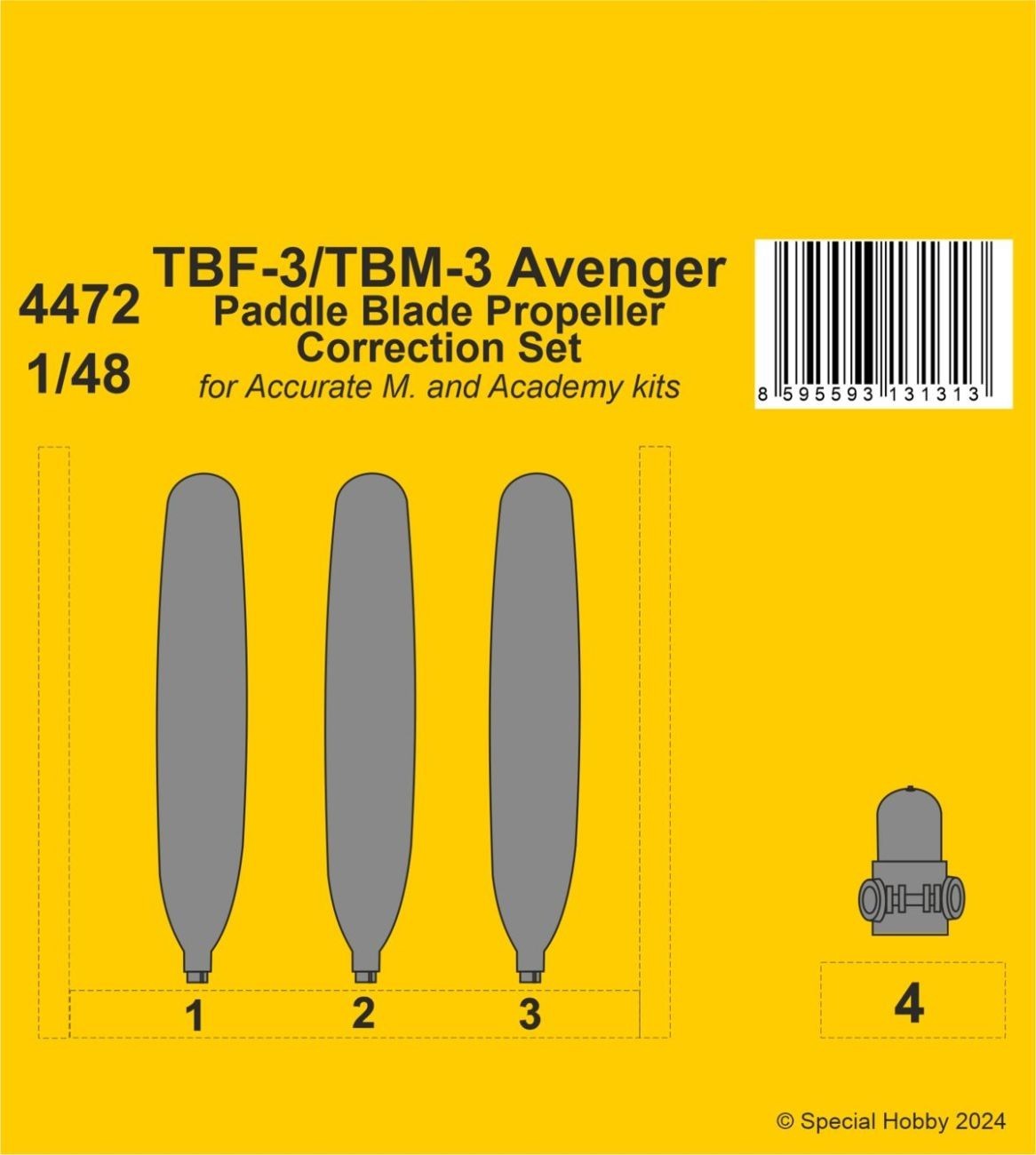 TBF-3/TBM-3 Avenger Paddle Blade Propeller Correction Set 1:48 for Accurate/Academy kits