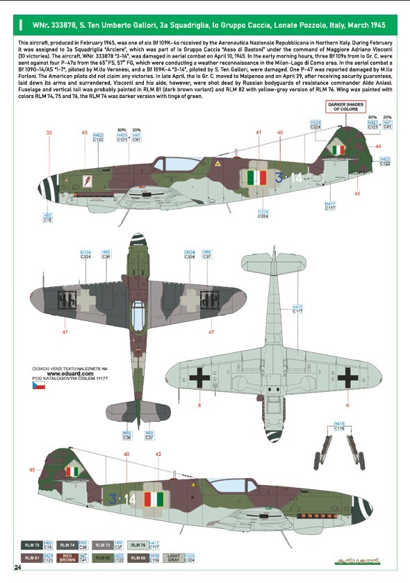 I: Bf 109K-4, W.Nr. 333878, S. Ten Umberto Gallori, 3a Squadriglia, Io Gruppo Caccia, Lonate Pozzolo, Italy, March 1945