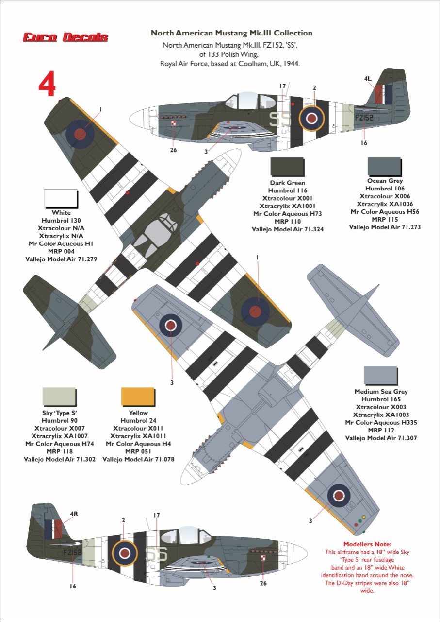 4. Mustang Mk.III, s/n FZ152, "SS", 133 Polish Wing, RAF, UK, 1944