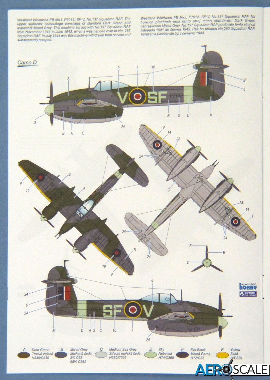 D. Westland Whirlwind FB Mk.1, s/n P7012, SF-V, 137 Squadron, 1941-43