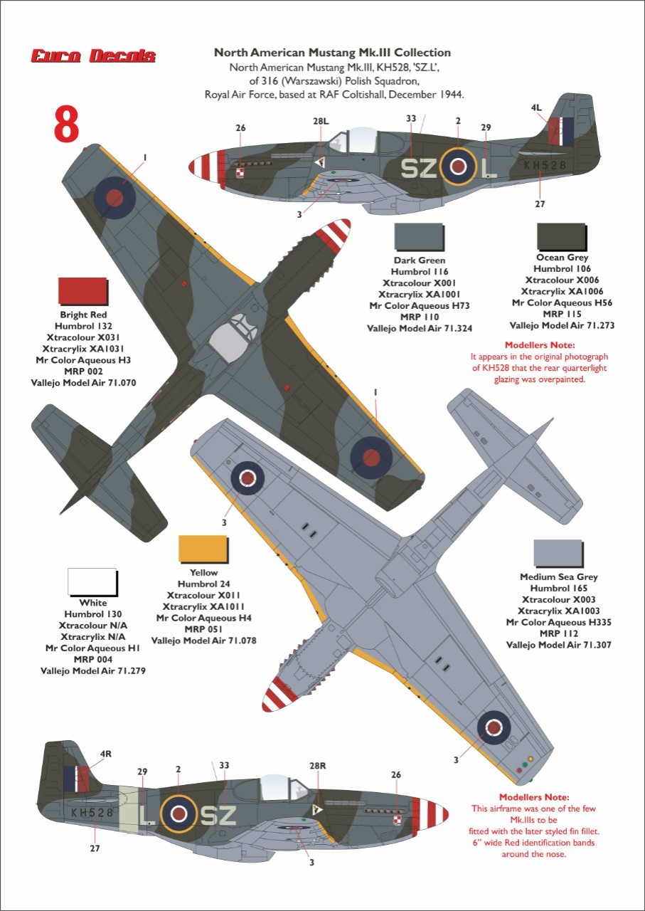 8. Mustang Mk.III, s/n KH528, "SZ-L", 316 (Warszawski) Polish Sqn., RAF, UK, 1944