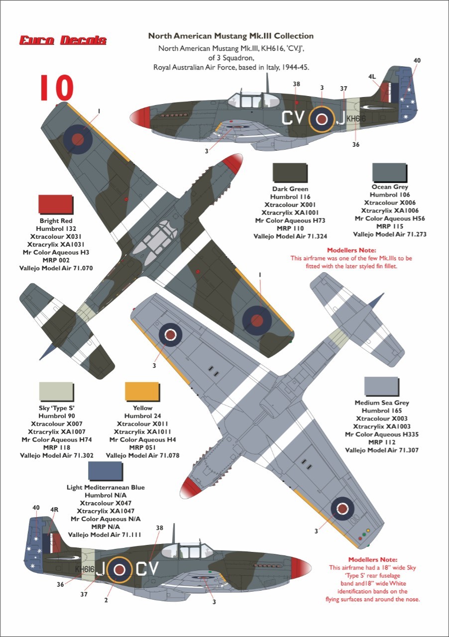 10. Mustang Mk.III, s/n KH616, "CV-J", 3 Sqn., RAAF, Italy, 1944-45