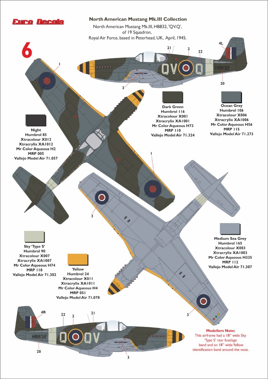 6. Mustang Mk.III, s/n HB832, "QV-Q", 19 Sqn., RAF, UK, 1945