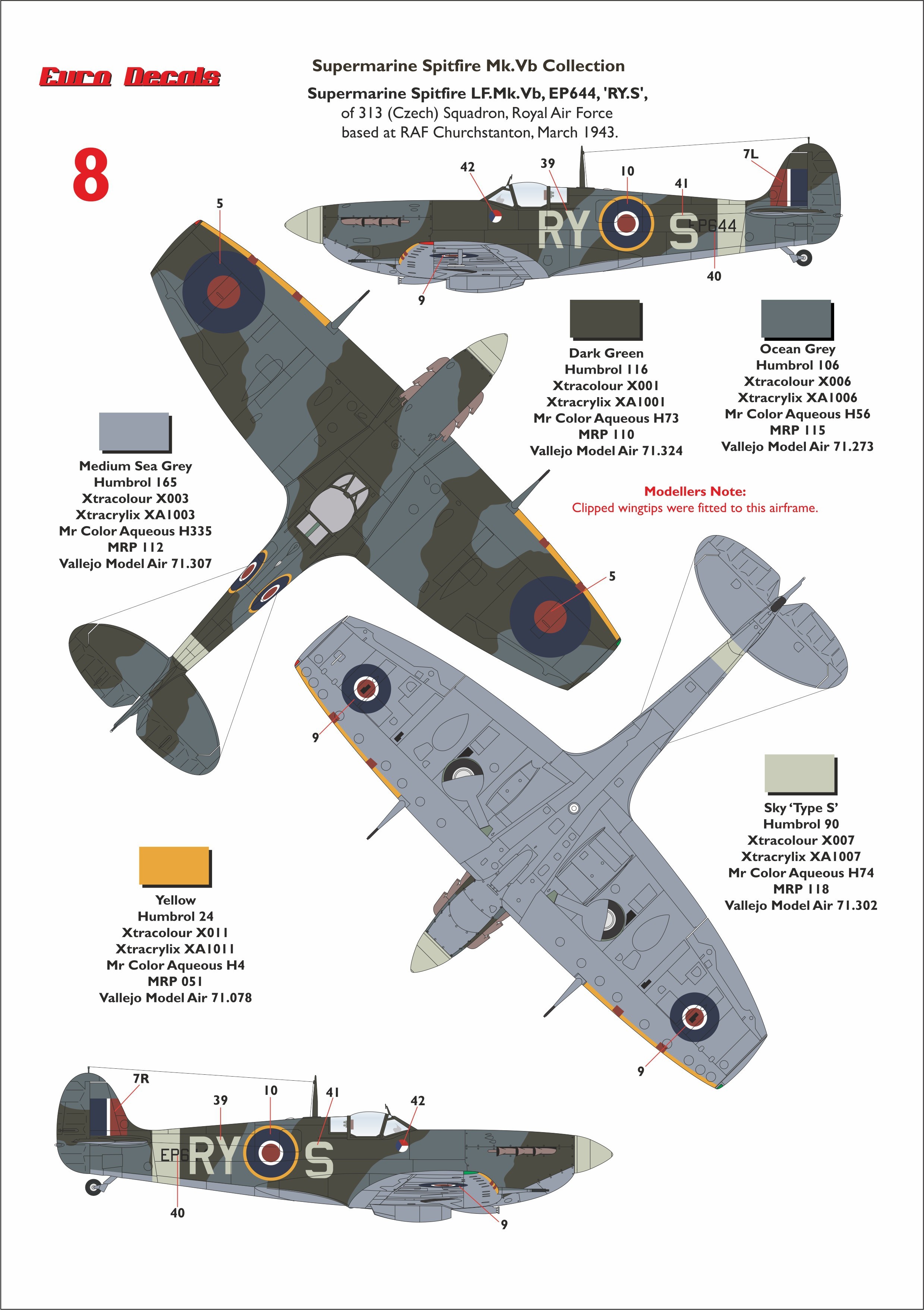 8: Spitfire LF Mk.Vb s/n EP644 RY-S of 313 (Czech) Sqn., RAF, March 1943.