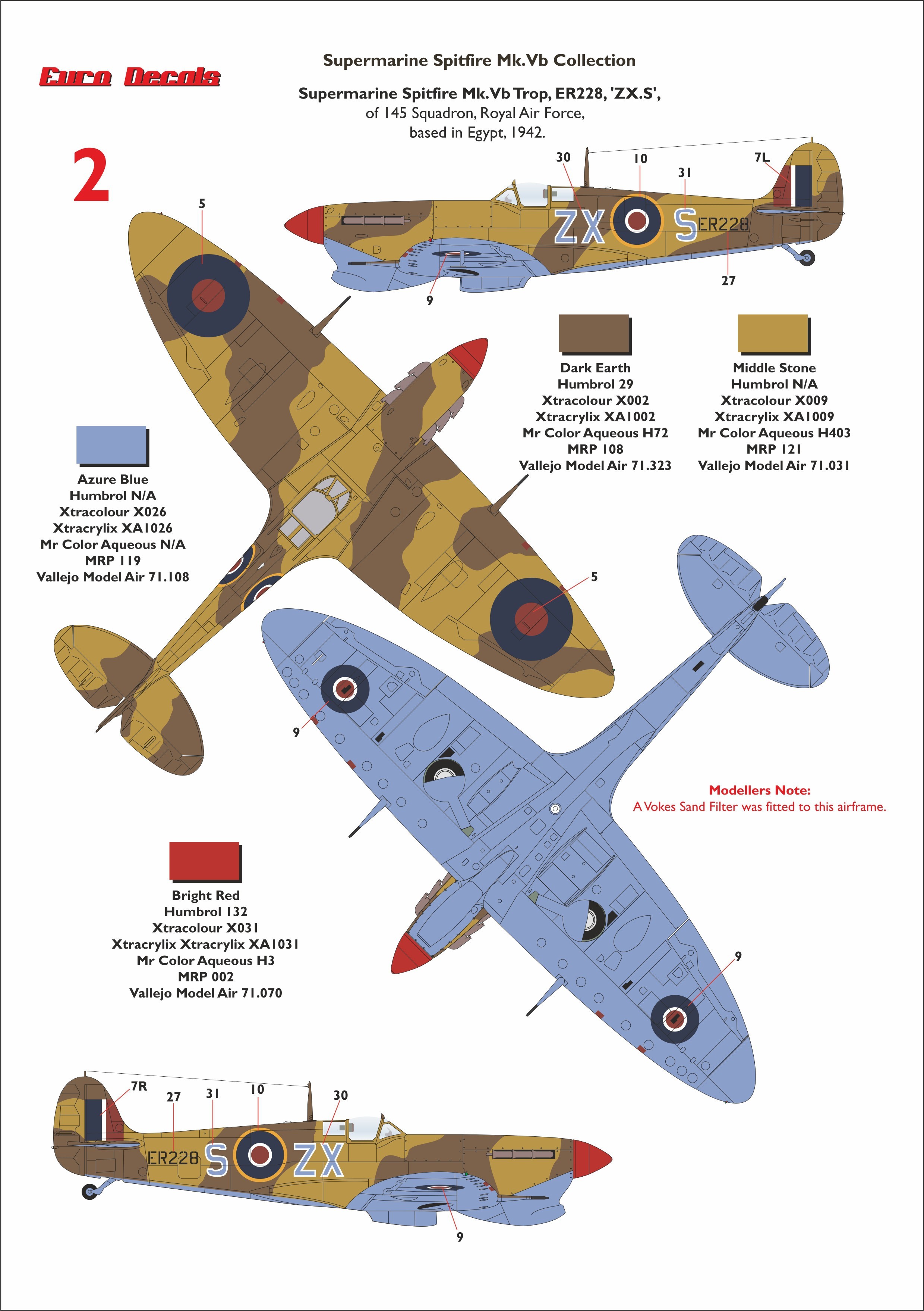 2: Spitfire Mk.Vb Trop, s/n ER228 ZX-6 of 145 Squadron, RAF, Egypt 1942.