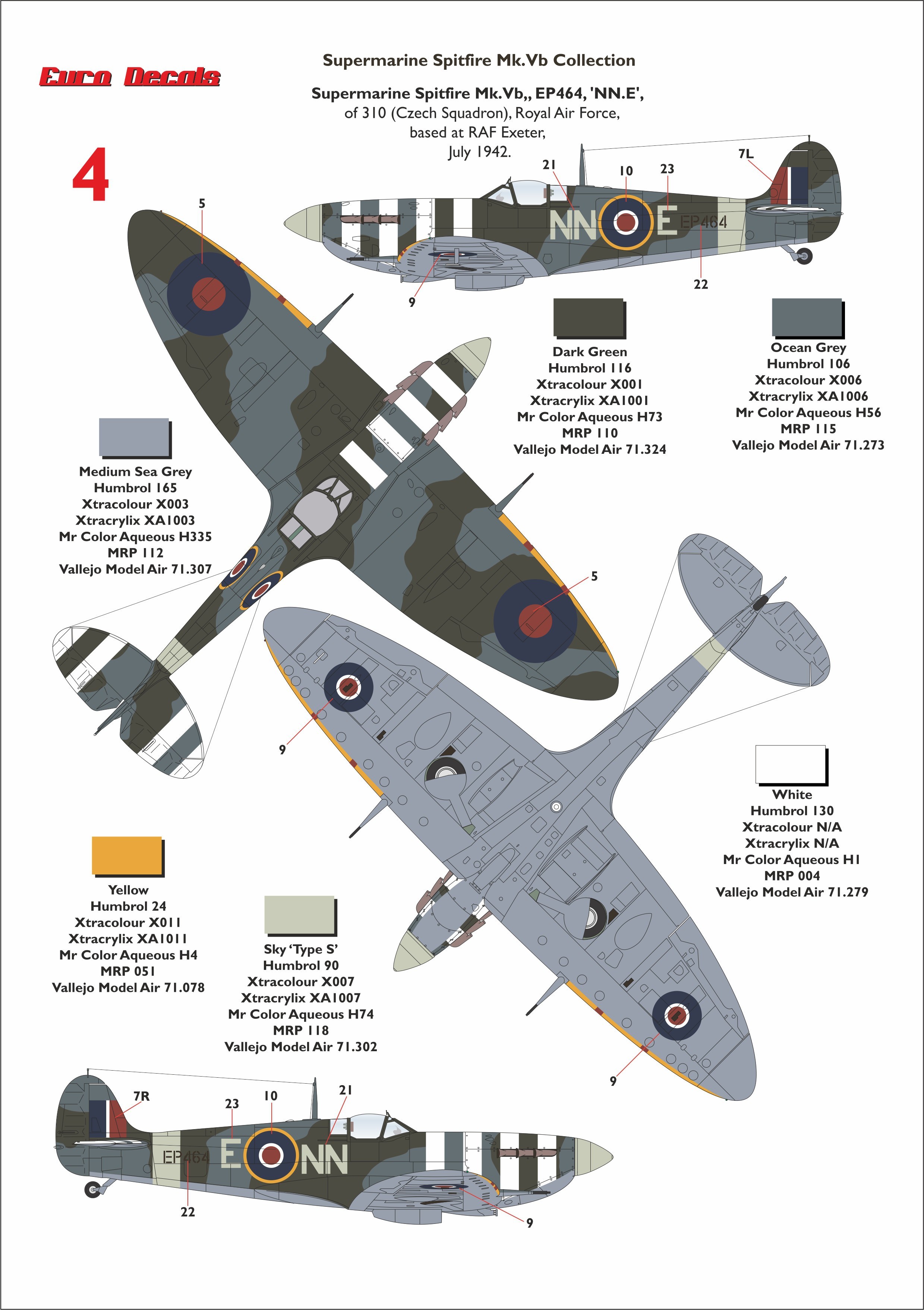 4: Spitfire Mk.Vb s/n EP464 NN-E of 310 (Czech) Squadron, Royal Air Force, Exeter, July 1942.