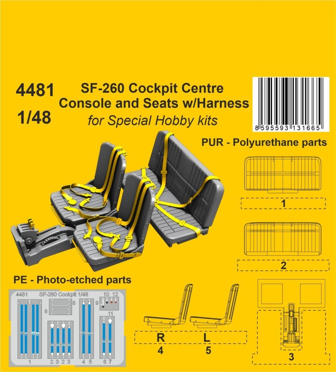 SF-260 Cockpit Centre Console and Seats w/Harness 1/48 / for SH kits