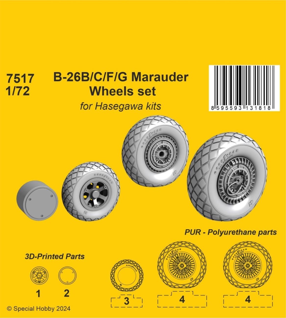 B-26B/C/F/G Marauder Wheels set 1/72 / for Hasegawa kits