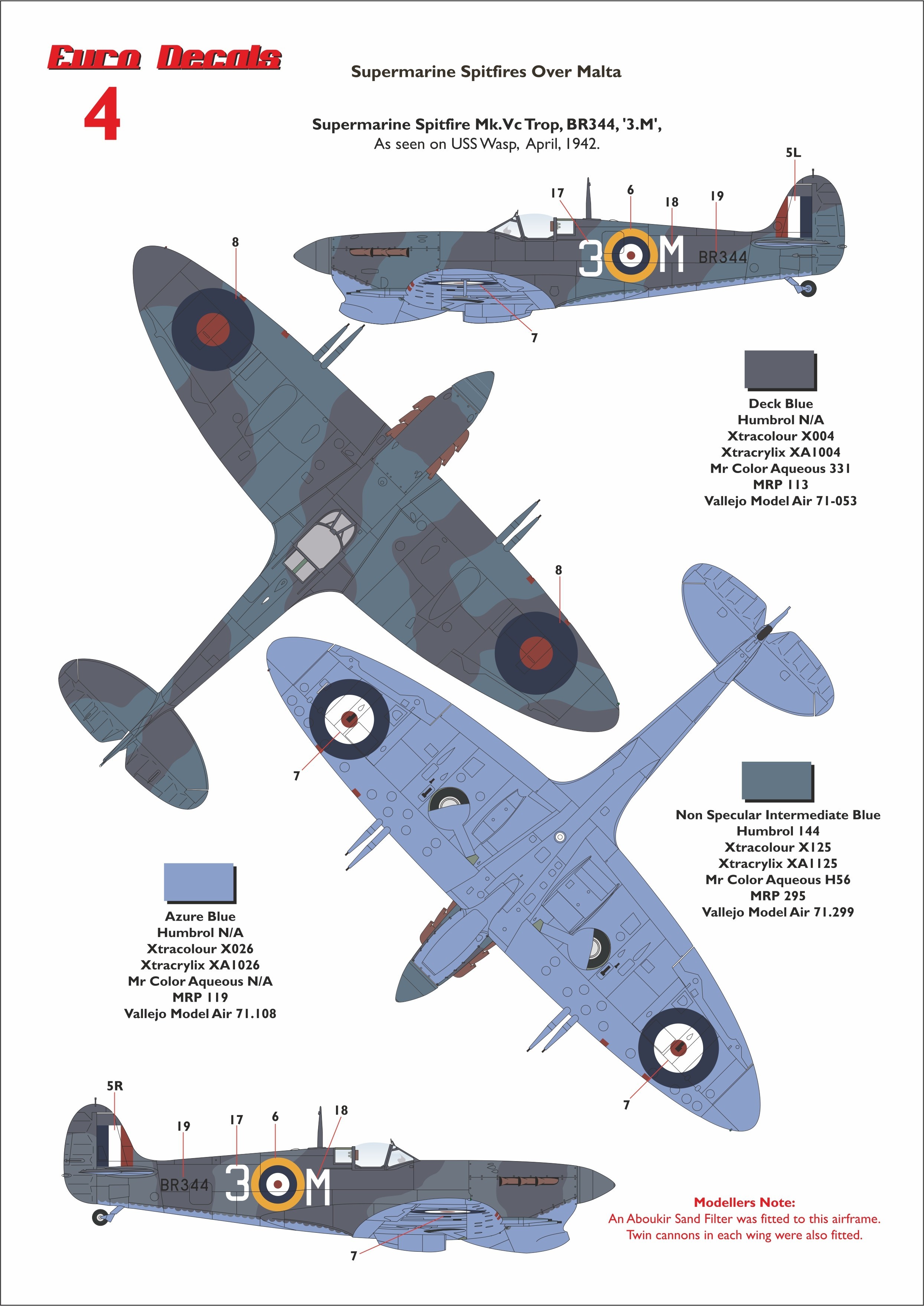 4. Supermarine Spitfire Mk.Vc Trop, BR344, '3.M', USS Wasp, April, 1942