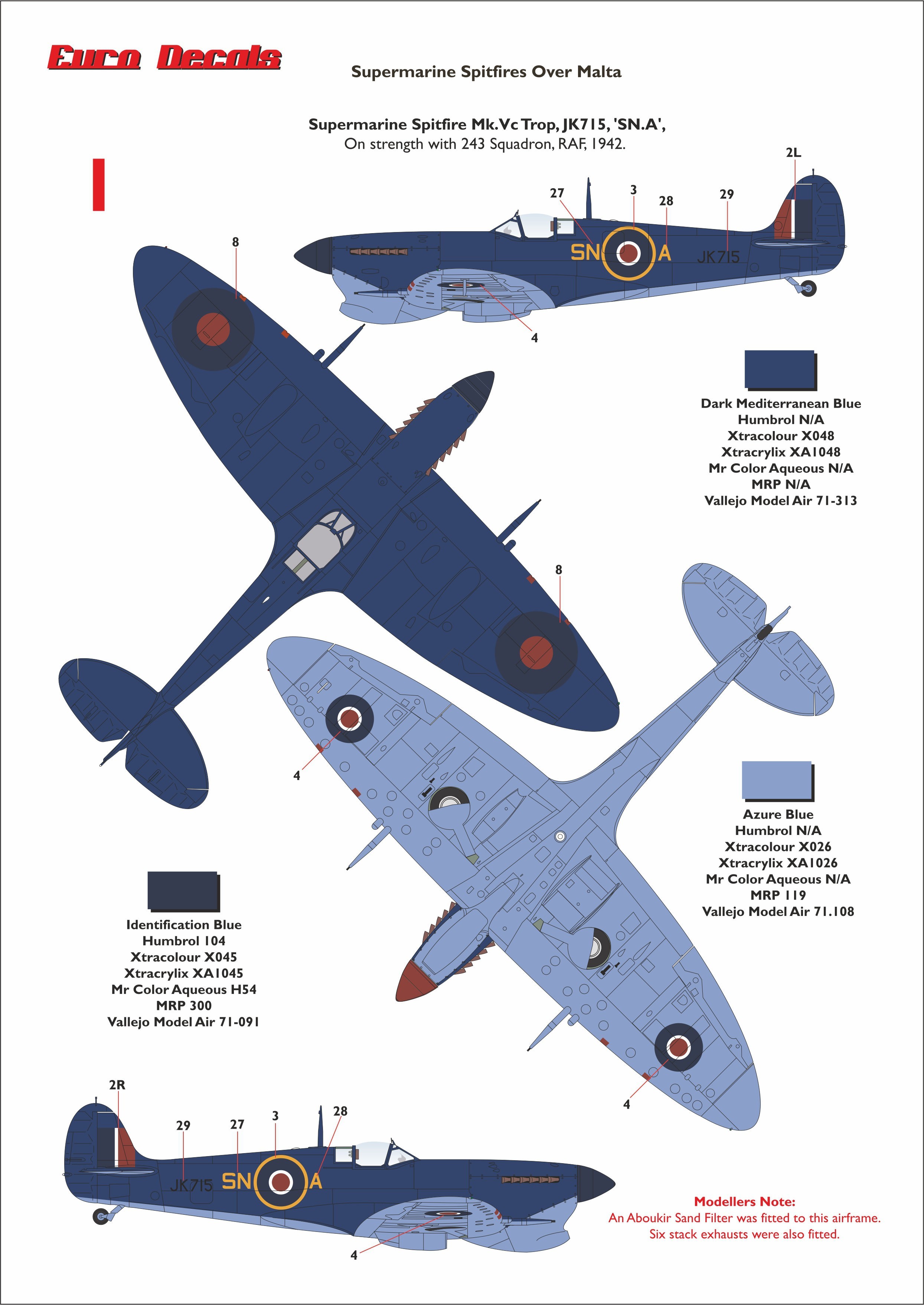 1. Supermarine Spitfire Mk.Vc Trop, JK715, 'SN.A', 243 Squadron, RAF, 1942.