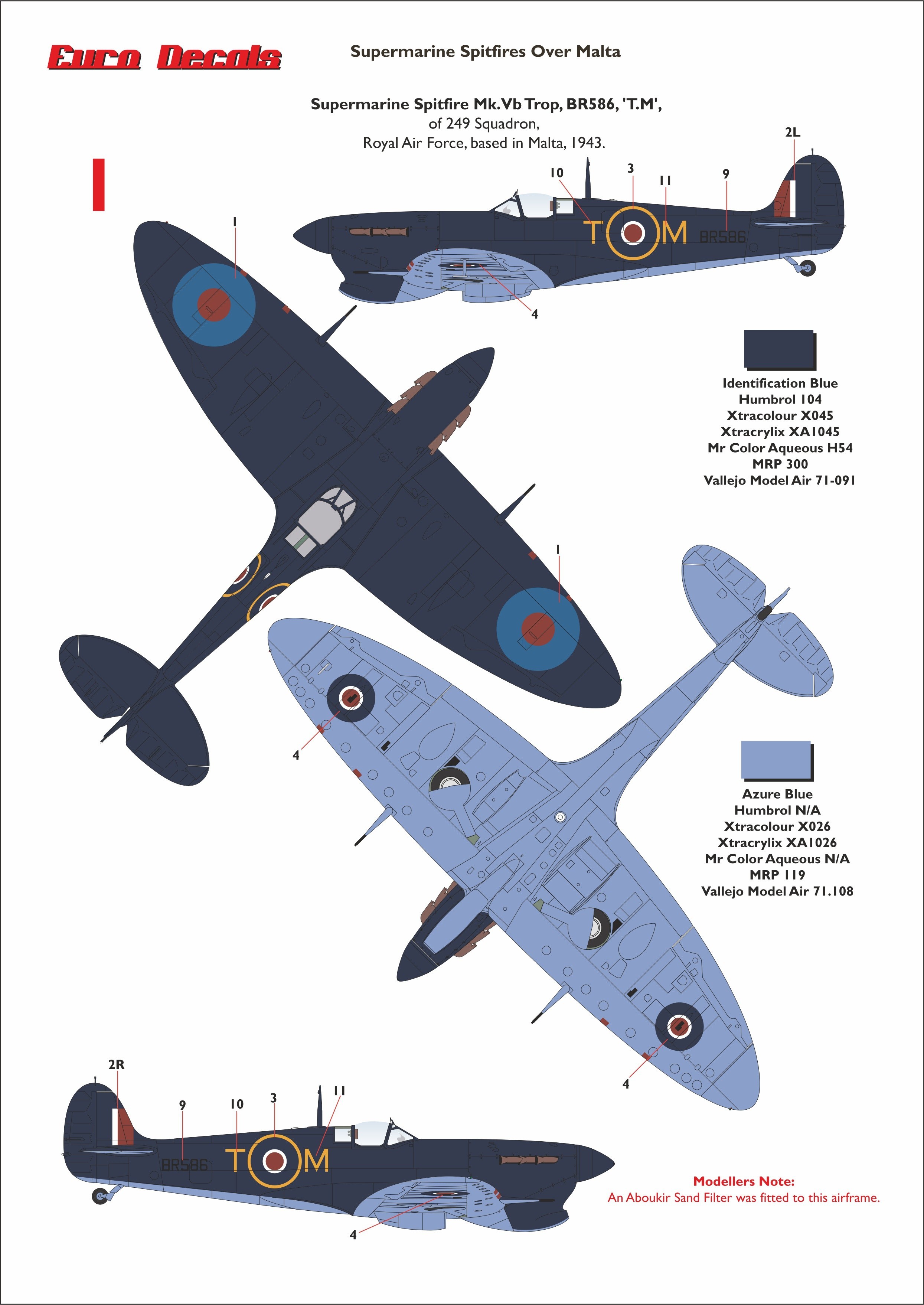 1. Supermarine Spitfire Mk.Vb Trop, BR586, 'T.M', 249 Squadron, RAF, Malta, 1943.