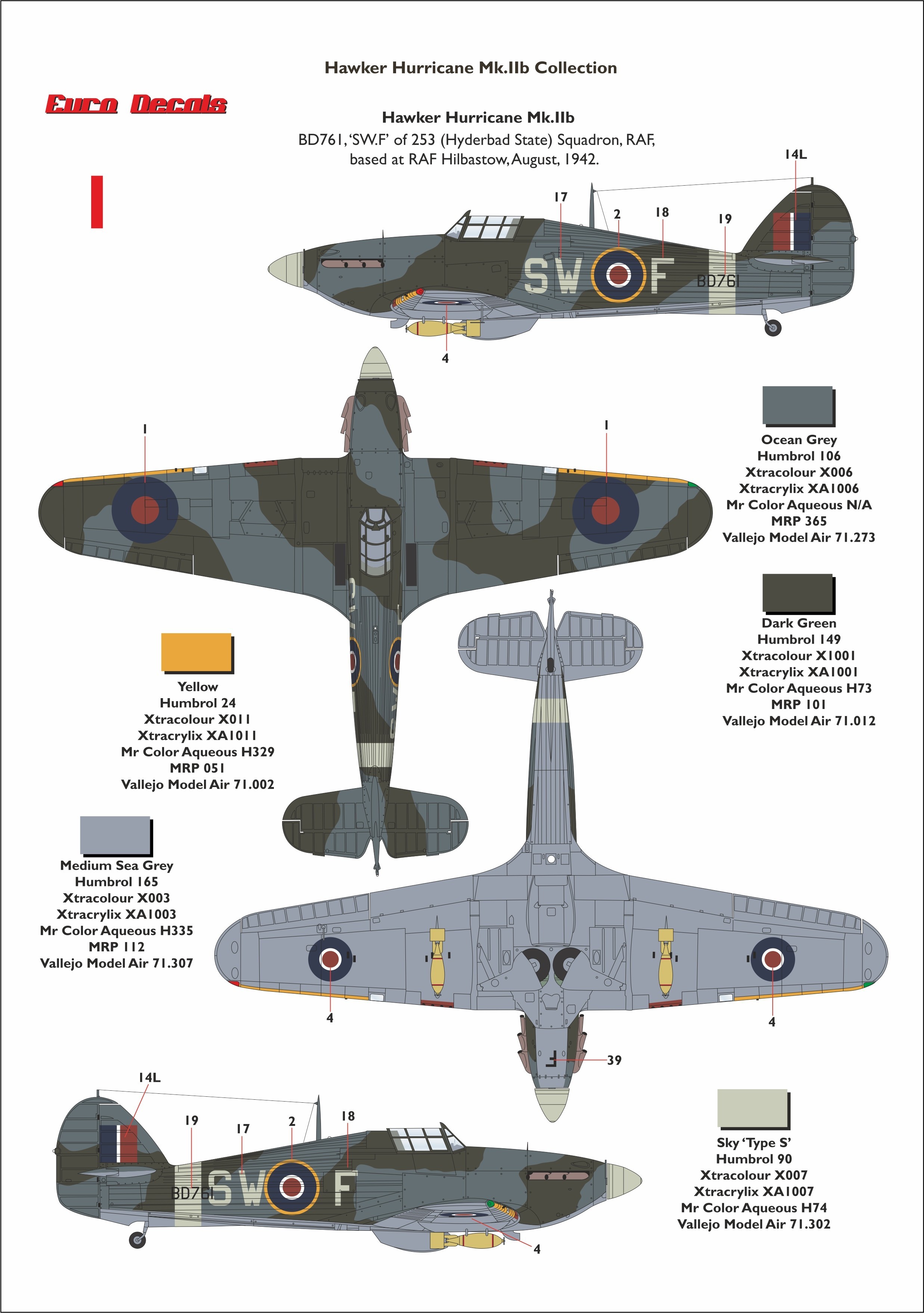 1: Hurricane Mk.IIB, s/n BD761, "SW-F", 253 Sqn., RAF, 1942