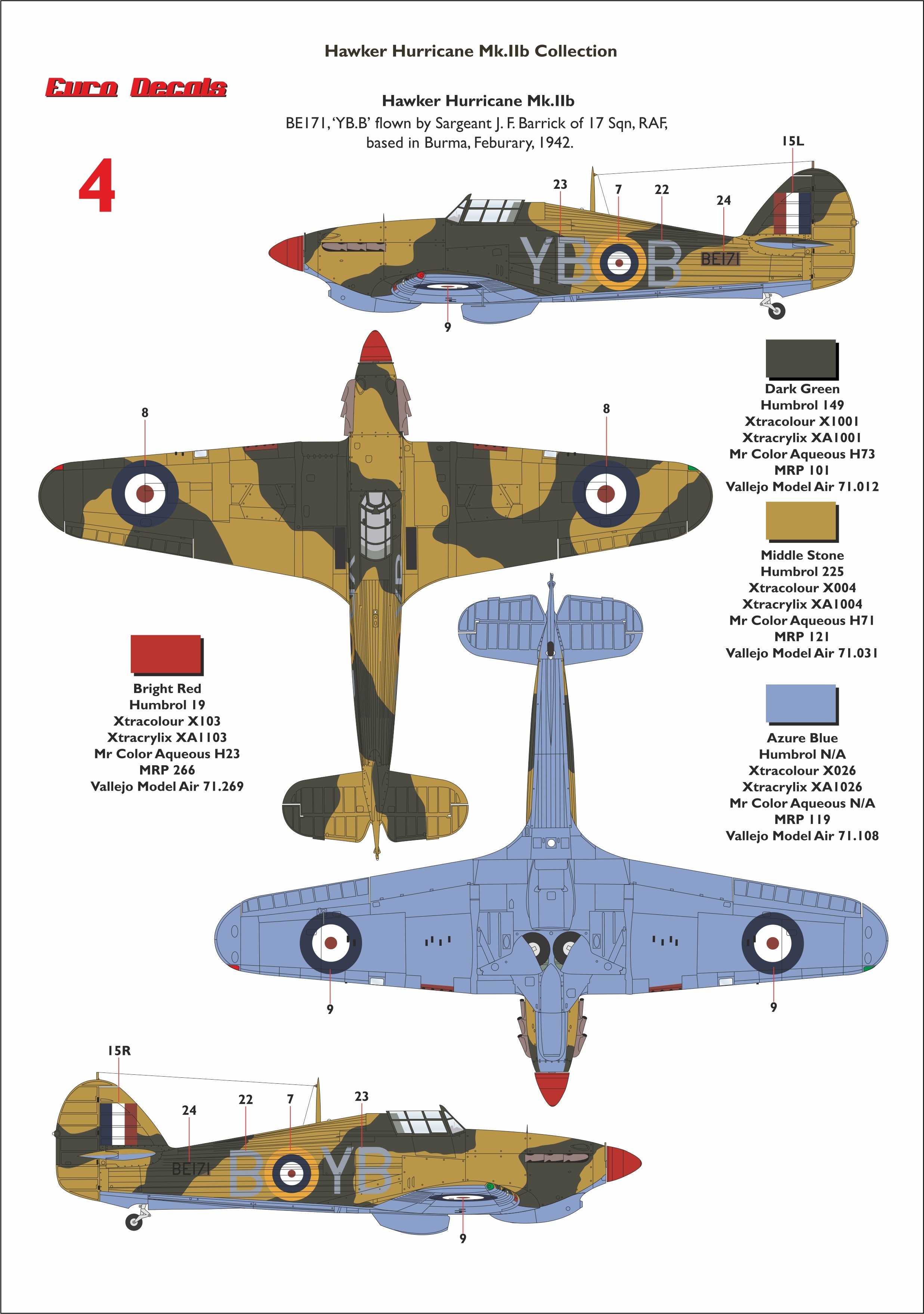 4: Hurricane Mk.IIB, s/n BE171, "YB-B", 17 Sqn., RAF, 1942