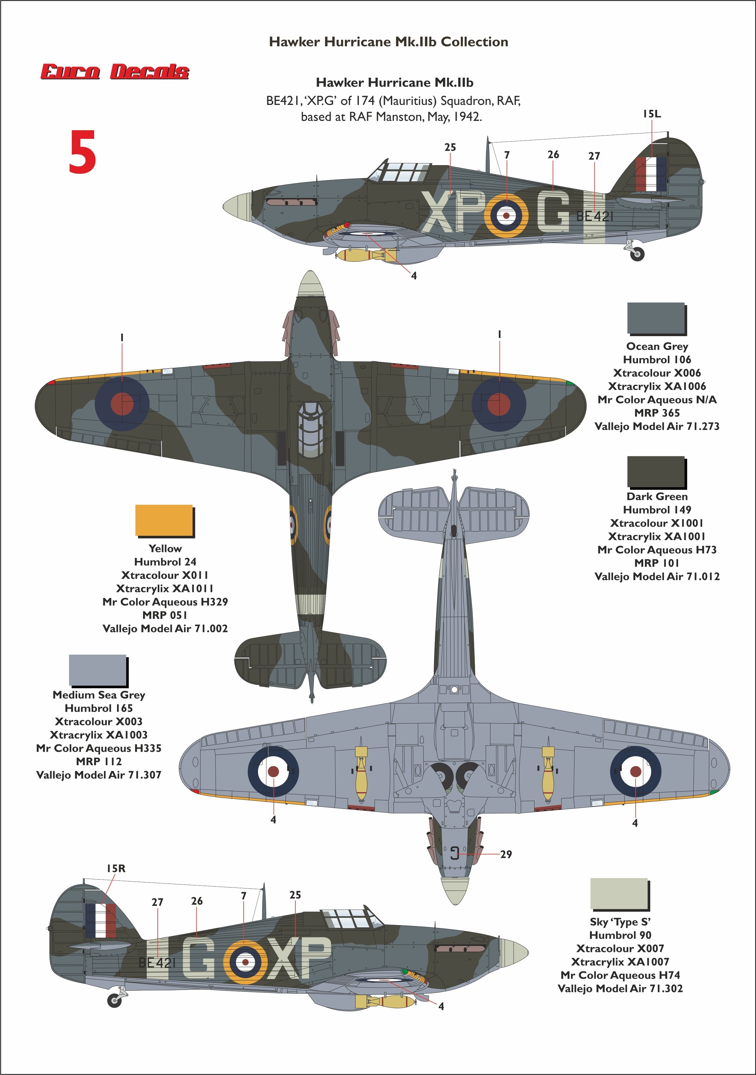 5: Hurricane Mk.IIB, s/n BE421, "XP-G", 174 Sqn., RAF, 1942