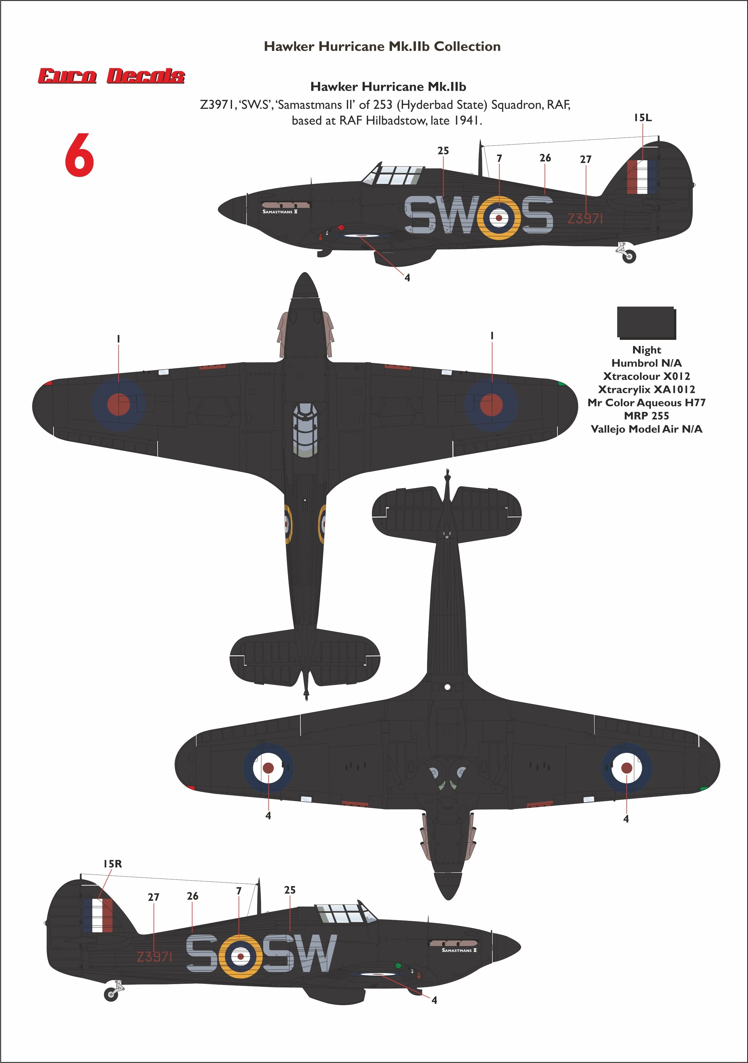 6: Hurricane Mk.IIB, s/n Z3971, "SW-S" "Samastans II", 253 Sqn., RAF, 1941