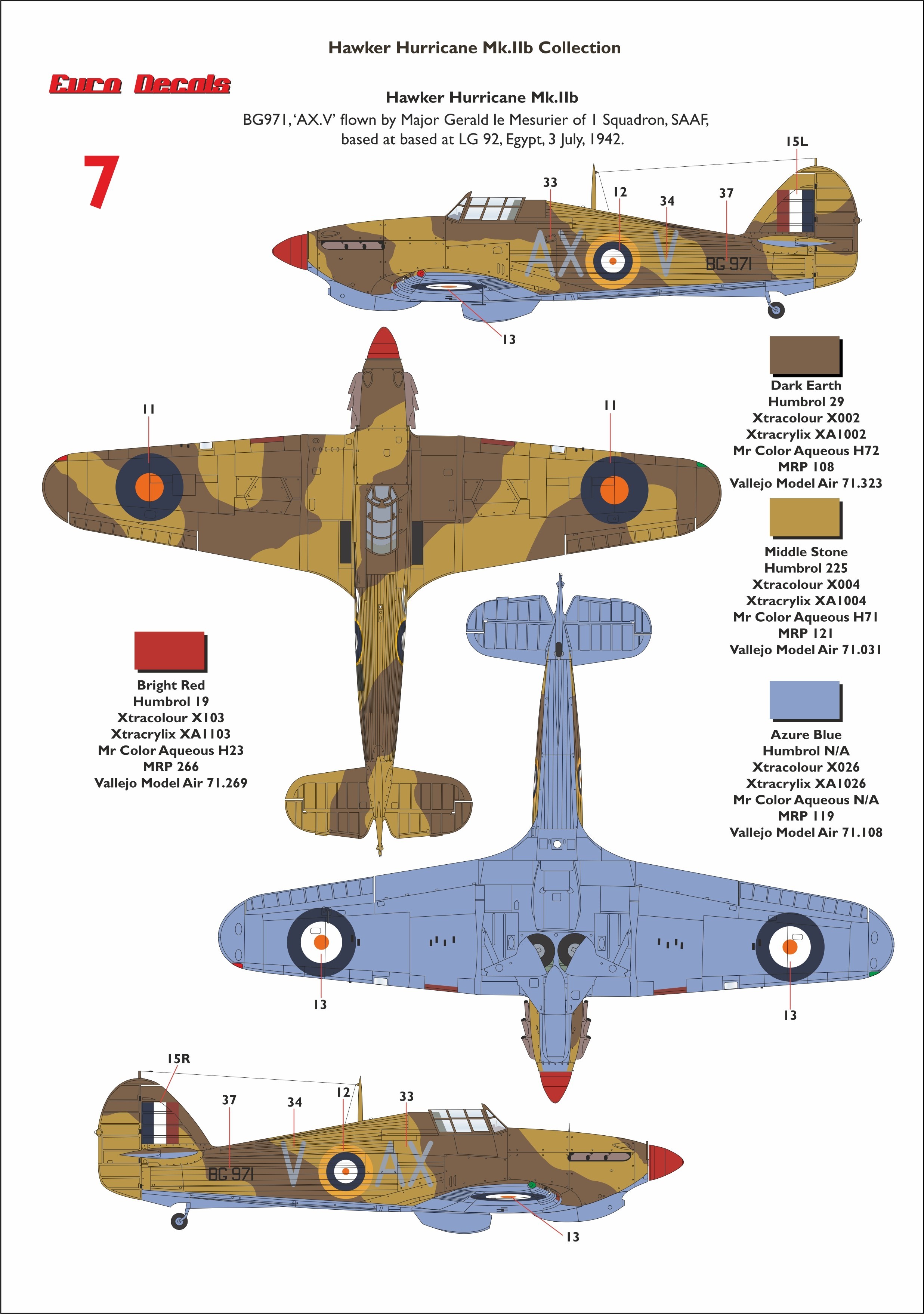 7: Hurricane Mk.IIB, s/n BG971, "AX-V", 1 Sqn. SAAF, 1942