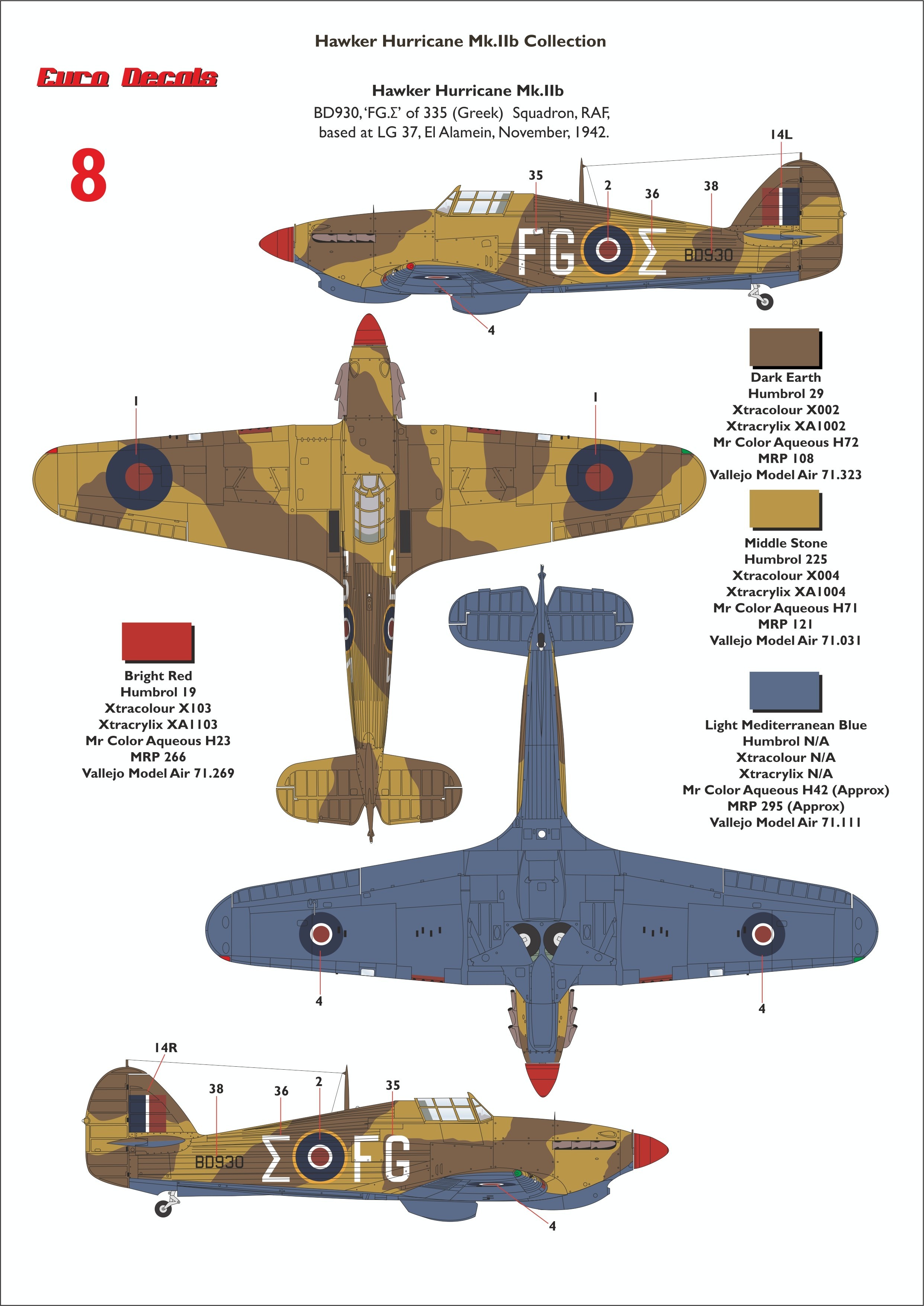 8: Hurricane Mk.IIB, s/n BD939, "FG-Ʃ, 335 Sqn., RAF,1942