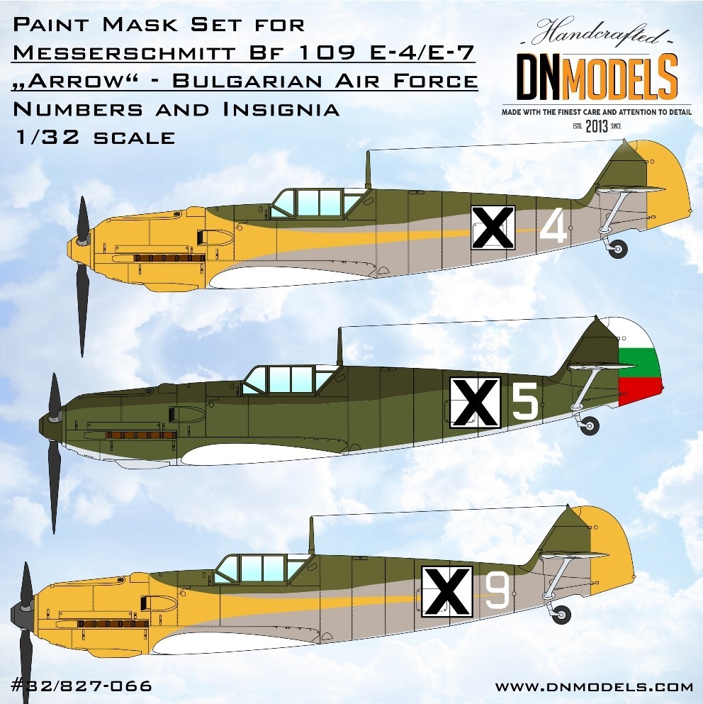Bf 109 E-4/E-7 “Arrow” Bulgarian Air Force Numbers & Insignia mask set